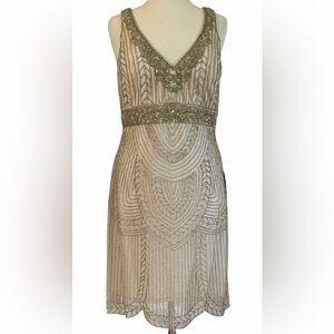 SUE WONG 2 champagne beaded formal bridal cocktail dress NEW